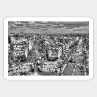 Champs-Élysées from the Arc De Triomphe in Black & White Sticker